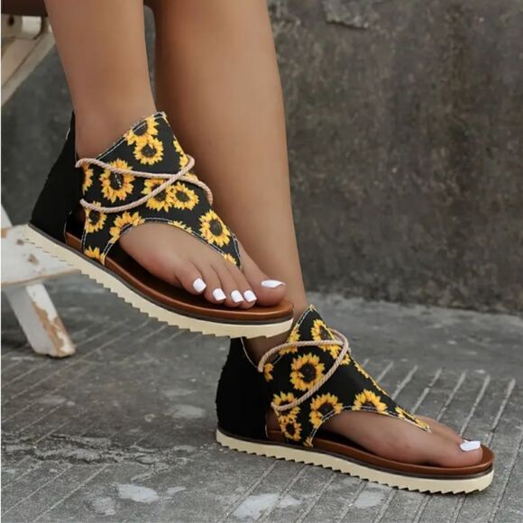 Sunflower Canvas Casual Summer Soft Bottom Beach Sandals Boho Shoes Summer Vacay - Picture 2 of 6